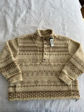 Women's NWT Alpine Design Cream & Brown Patterned Sherpa Pullover Sweater XL